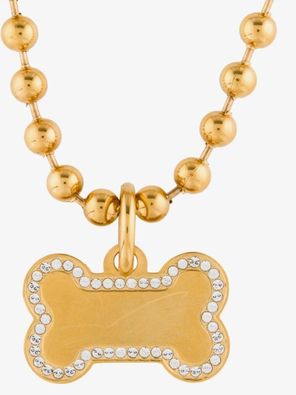 Balenciaga Pets Bone Necklace Gold & Crystal Dog Tag with Ball Chain